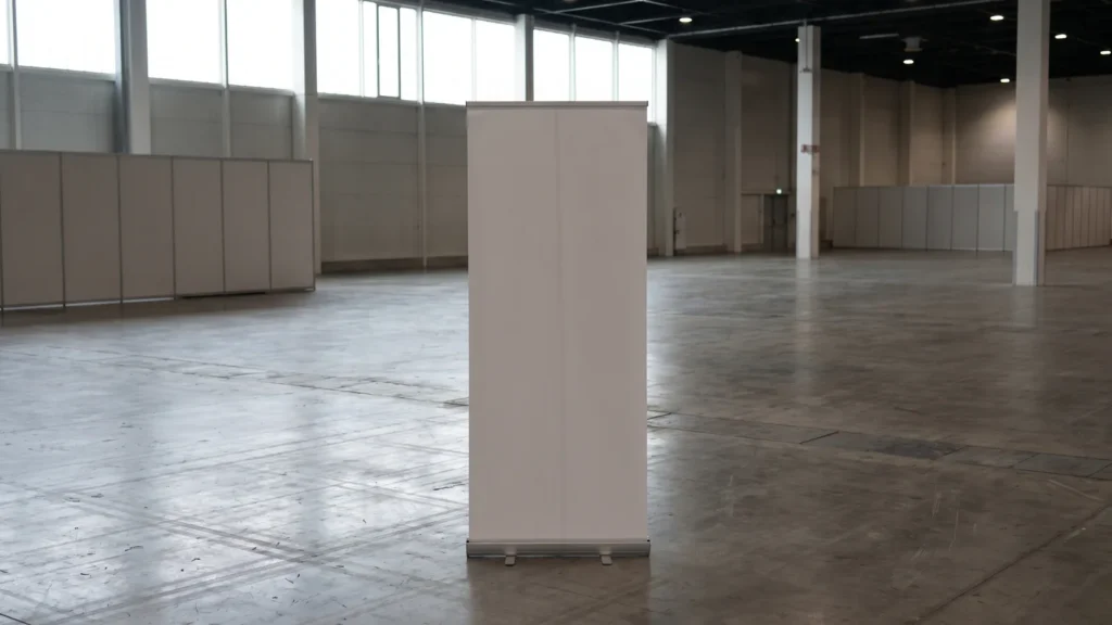 Kakemono vierge installé dans un hall d'exposition